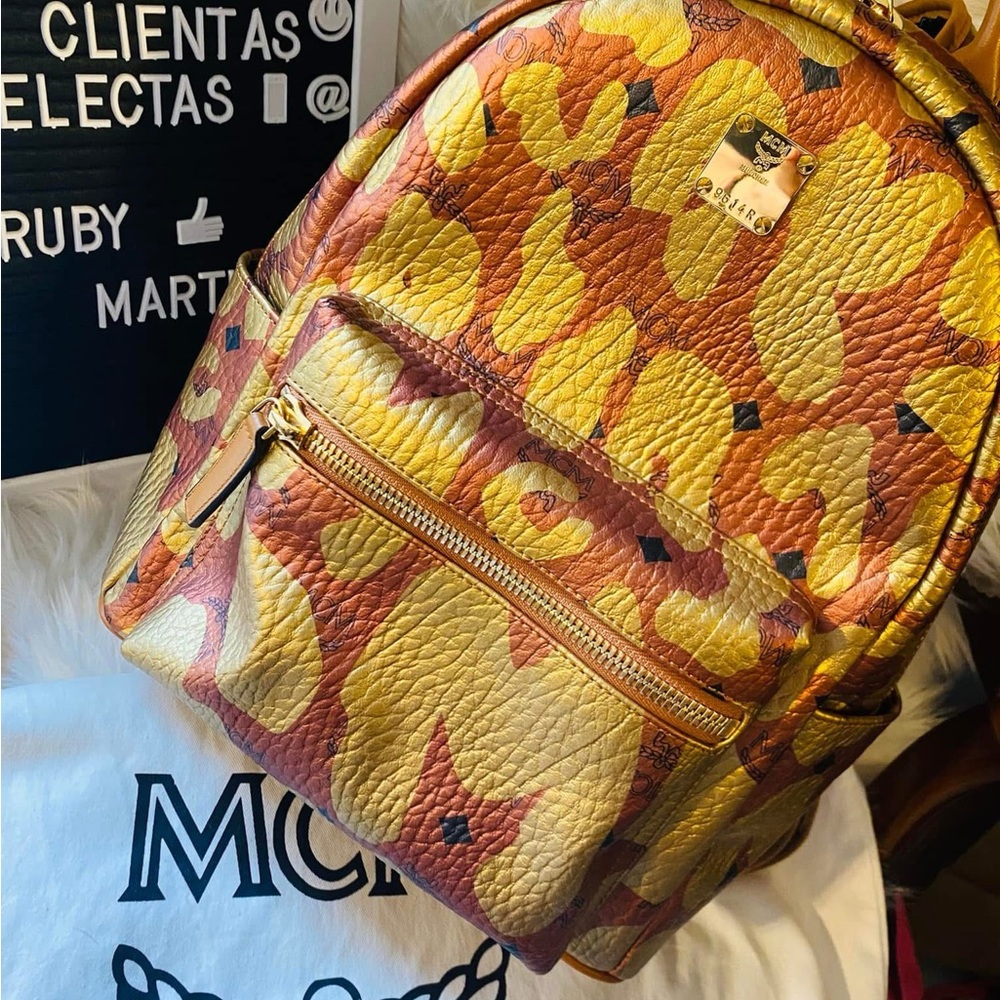 MCM Vibrant Gold and Tan Backpack